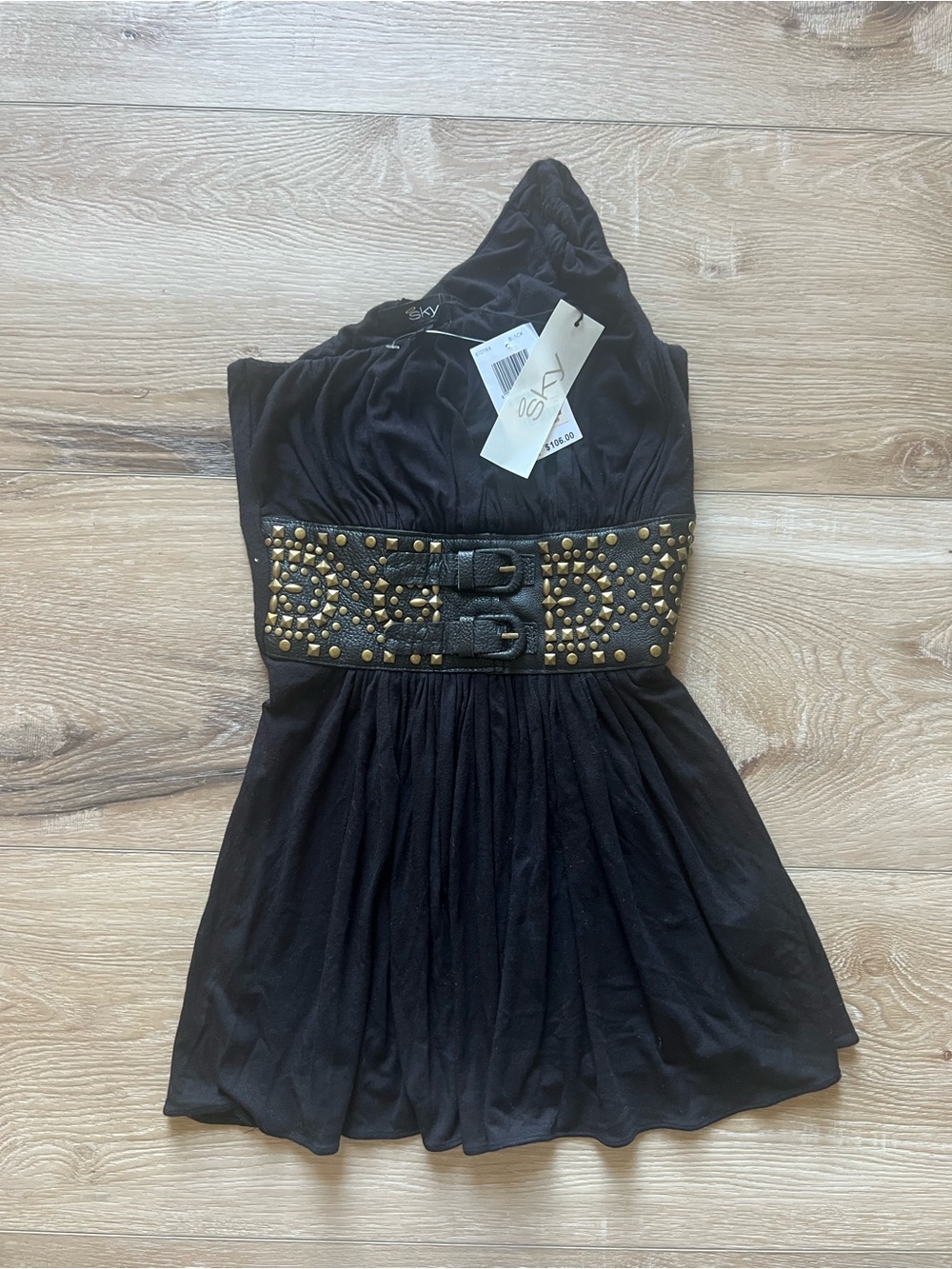 SKY NWT Black One-Shoulder Studded Waist Top XS